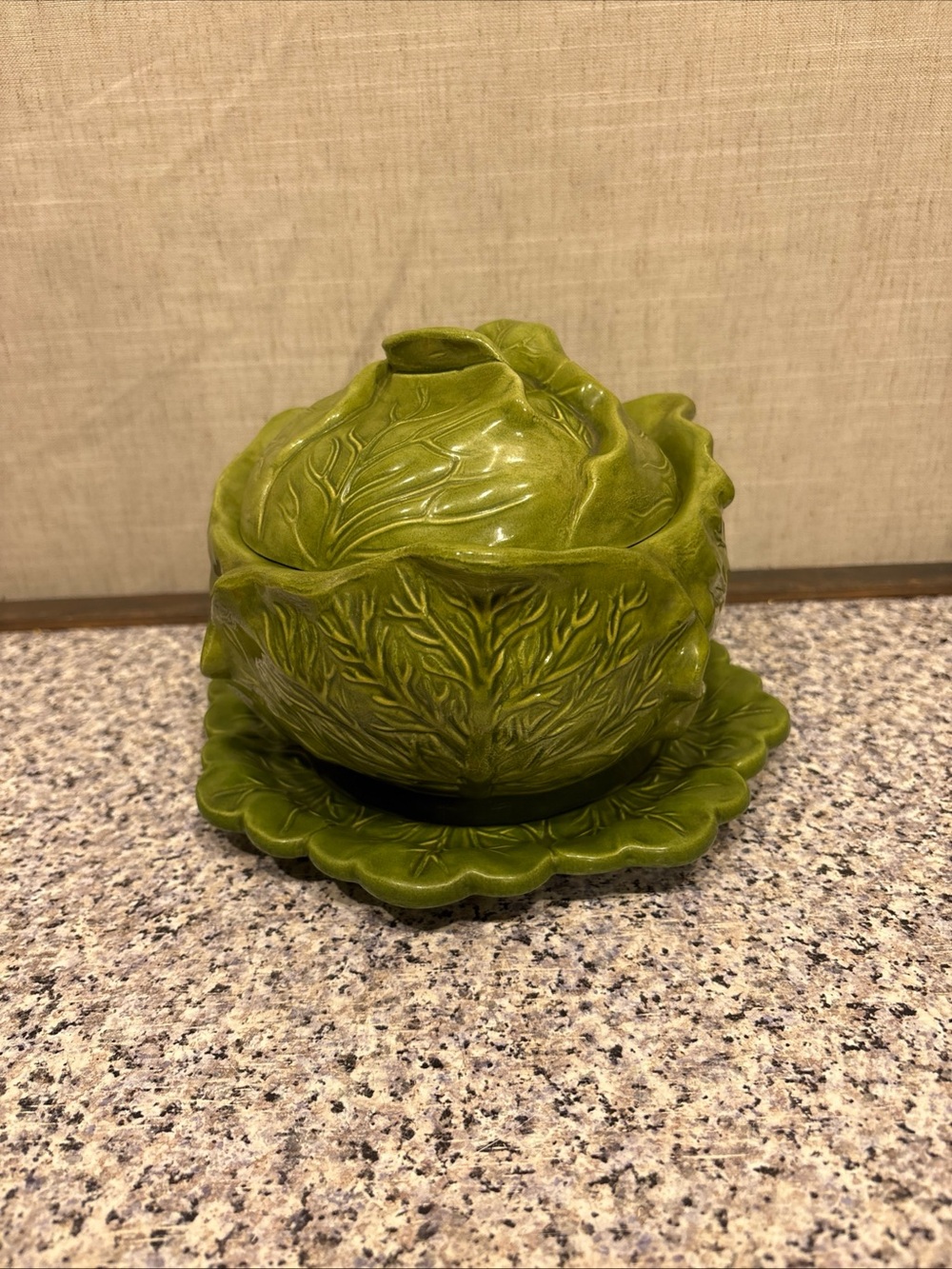 Holland Mold Green Cabbage Leaf Covered Bowl Underplate Ceramic Vintage - Picture 2 of 9
